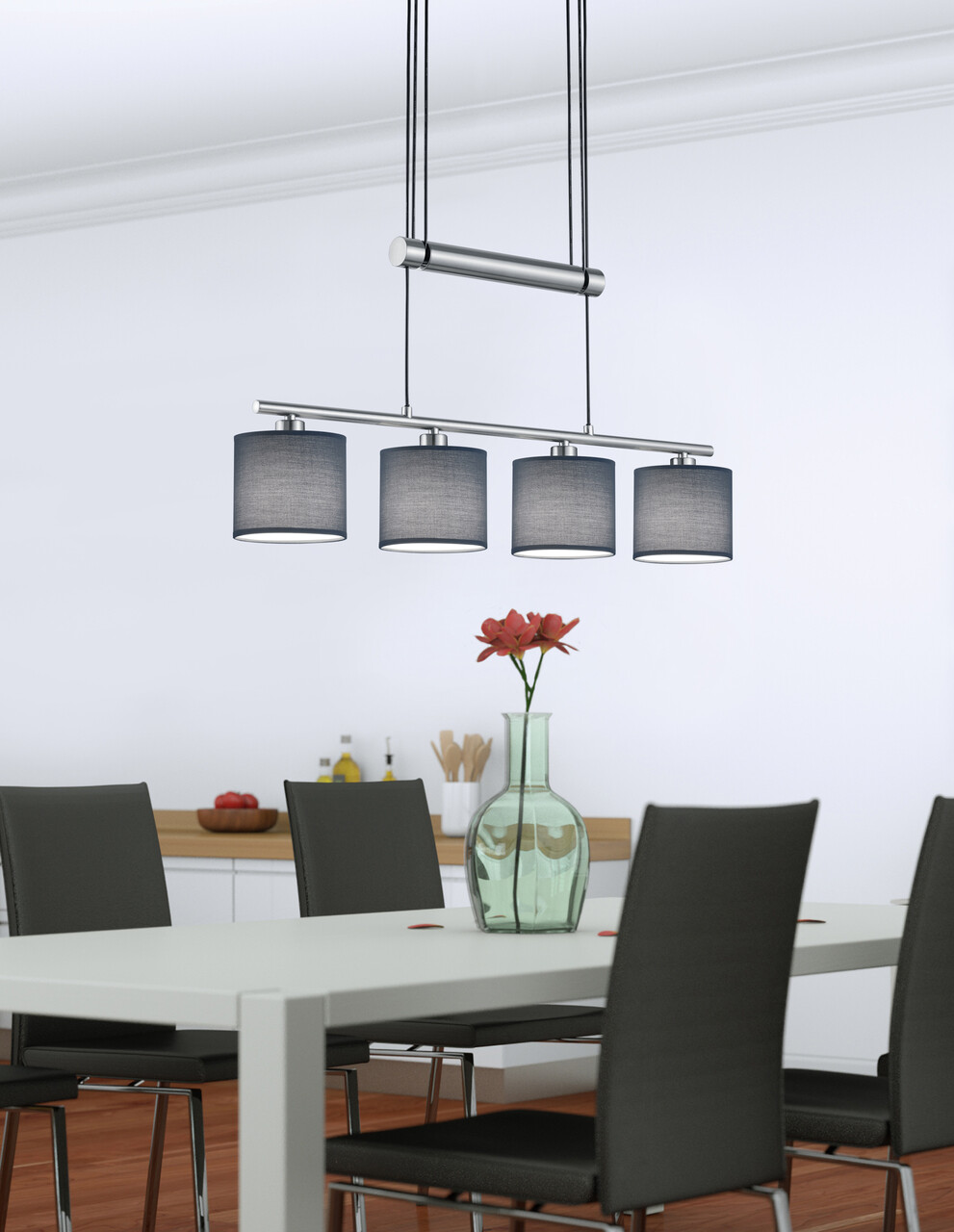 Lustra Garda, TRIO, 77x13.5x150 cm, 28W, 4x E14, metal/textil, argintiu/maro - imagine 5